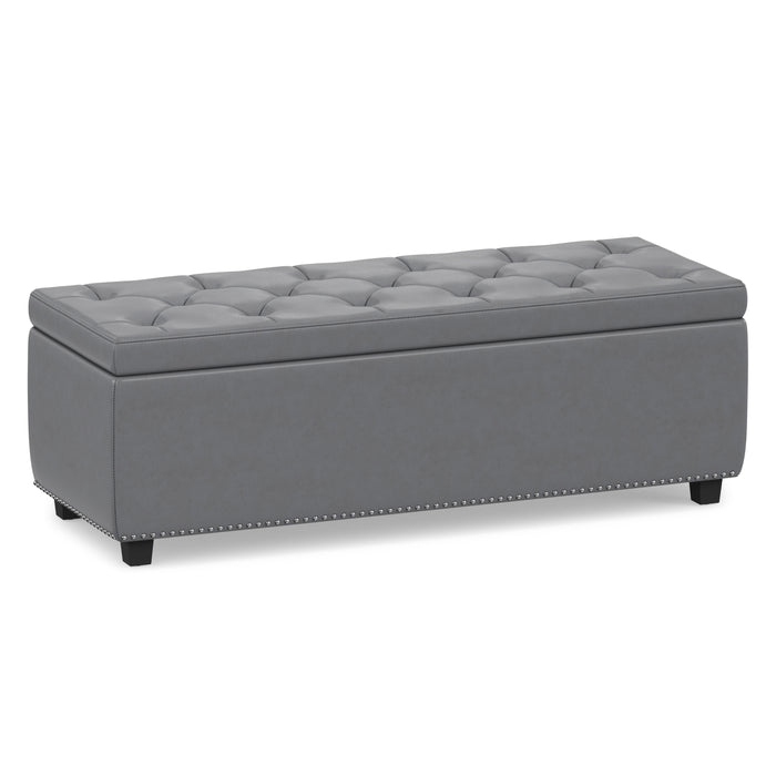Stone Grey Vegan Leather | Hamilton Storage Ottoman in Stone Grey