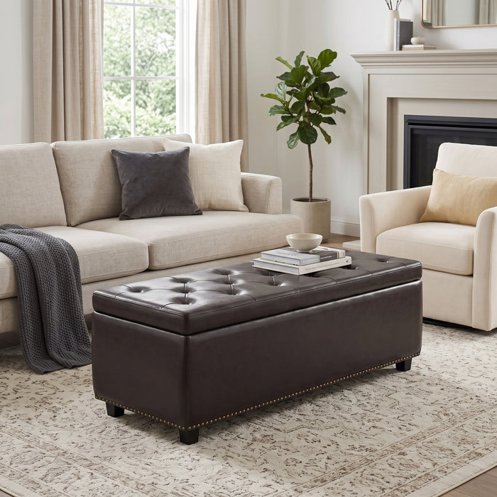 Tanners Brown Vegan Leather | Hamilton Storage Ottoman in Vegan Leather