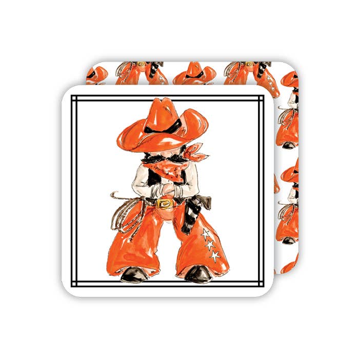 Handpainted Orange & Black Cowboy Square Coaster