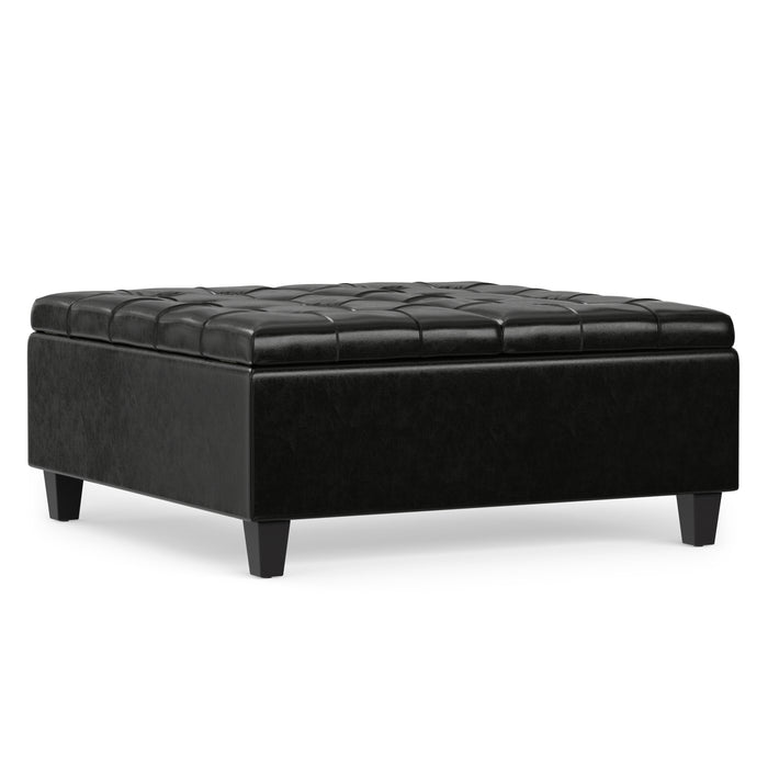 Midnight Black Vegan Leather | Harrison Coffee Table Storage Ottoman