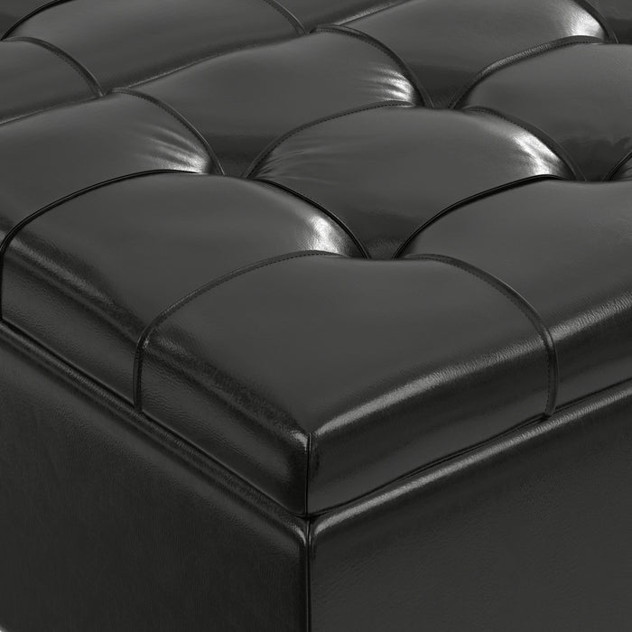 Midnight Black Vegan Leather | Harrison Coffee Table Storage Ottoman