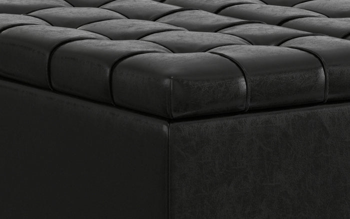Midnight Black Vegan Leather | Harrison Small Square Coffee Table Storage Ottoman