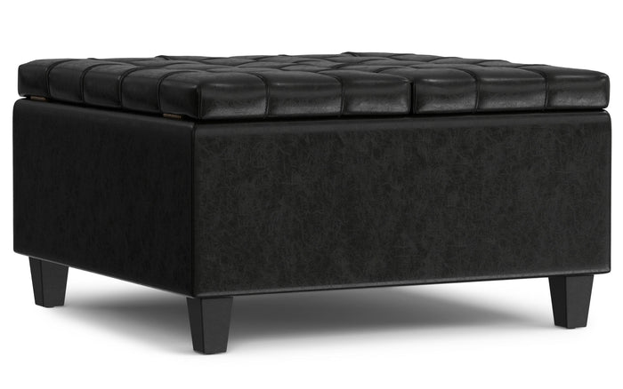 Midnight Black Vegan Leather | Harrison Small Square Coffee Table Storage Ottoman