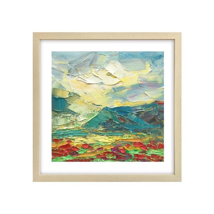 Heavy Texture Oil Painting, Mountain and Flower Painting, Abstract Painting, Small Painting, 12X12 inch-Paintingforhome