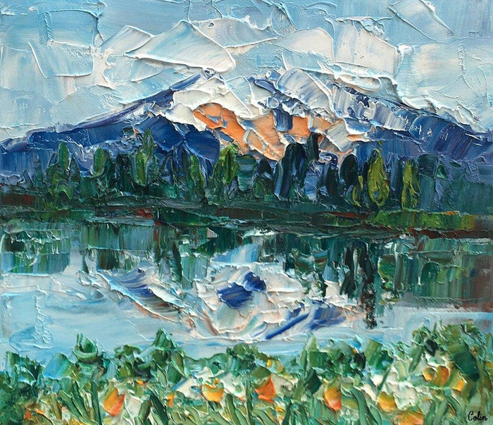 Heavy Texture Oil Painting, Mountain Lake Painting, Small Oil Painting, Abstract Painting,10X12 inch-Paintingforhome