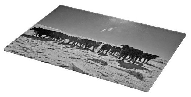 Heifers in the Snow Cutting Board