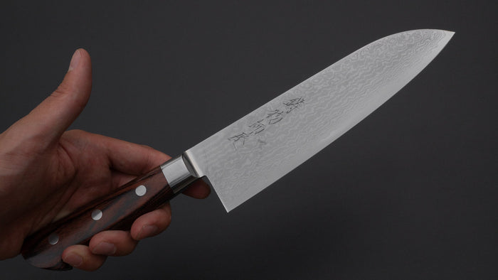 Hitohira Imojiya ST Damascus Santoku 180mm Imitation Mahogany Handle | HITOHIRA
