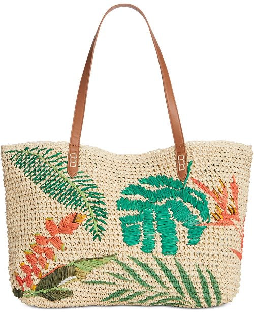 INC Tropical Straw Tote, Natural/Multi - Machann.com
