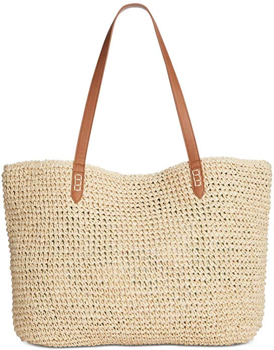 INC Tropical Straw Tote, Natural/Multi - Machann.com