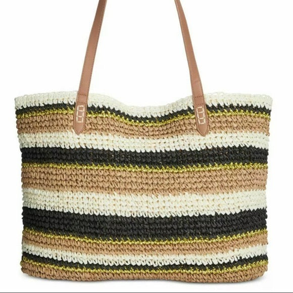 INC Tropical Straw Tote with stripes - Machann.com