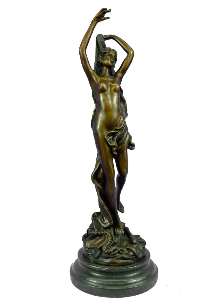 Jean Louis Gregoire Nude Female Bronze Sculpture Marble Base Figurine Hot Cast