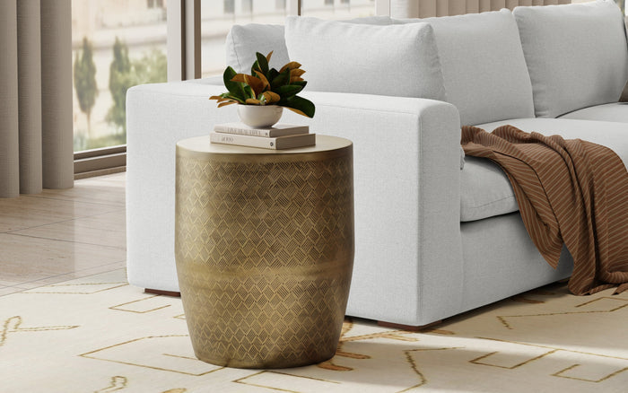 Antique Gold Cross Hatch | Johnsen 18 inch Cross Hatch Pattern Accent Table