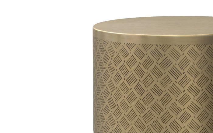Antique Gold Cross Hatch | Johnsen 18 inch Cross Hatch Pattern Accent Table