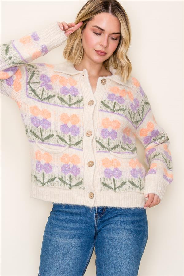 Kinsley Flower Jacquard Cardigan