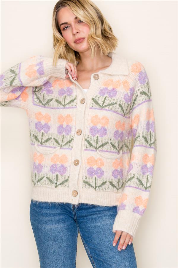 Kinsley Flower Jacquard Cardigan