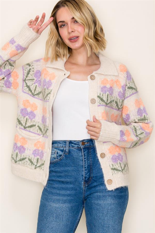 Kinsley Flower Jacquard Cardigan