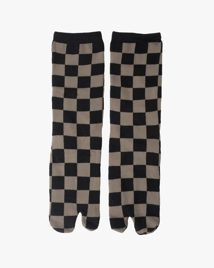 Kurochiku, Tabi Socks, Crew, Black and Beige Ichimatsu- M/L
