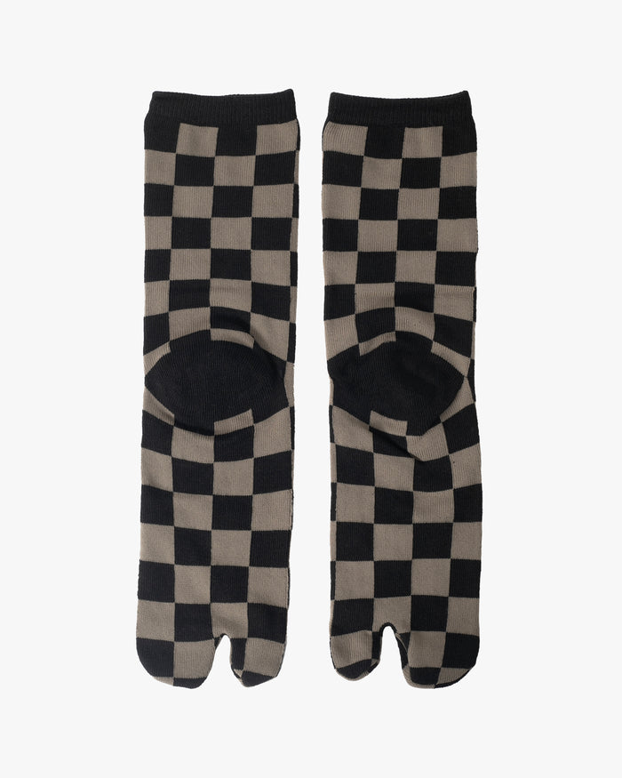 Kurochiku, Tabi Socks, Crew, Black and Beige Ichimatsu- M/L