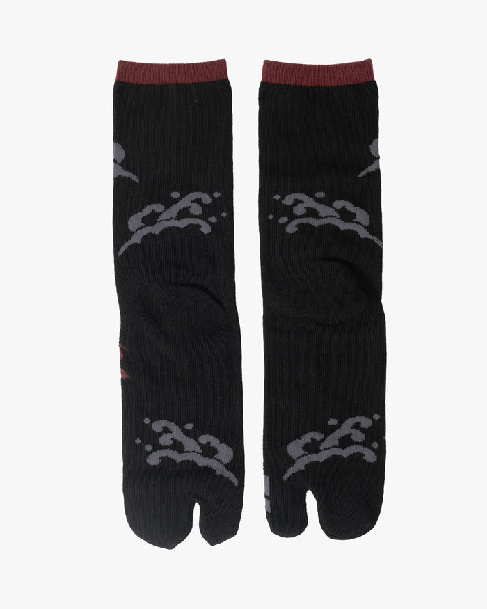 Kurochiku, Tabi Socks, Crew, Black, Gray and Red Koi - M/L