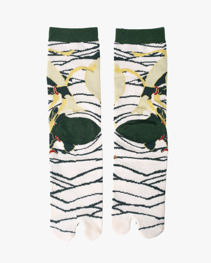 Kurochiku, Tabi Socks, Crew, Dark Green, Red and White Fujin M/L