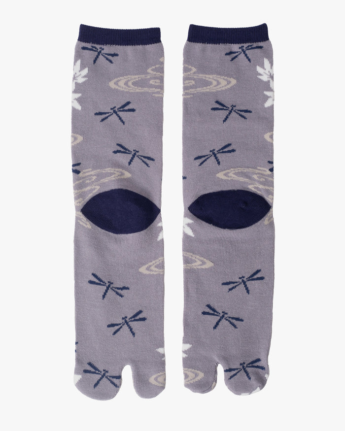 Kurochiku, Tabi Socks, Crew, Purple, Navy and White Dragonfly - M/L