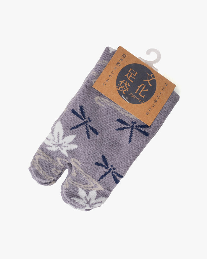 Kurochiku, Tabi Socks, Crew, Purple, Navy and White Dragonfly - M/L