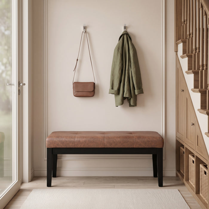 Distressed Saddle Brown Distressed Vegan Leather | Lacey Tufted Ottoman Bench