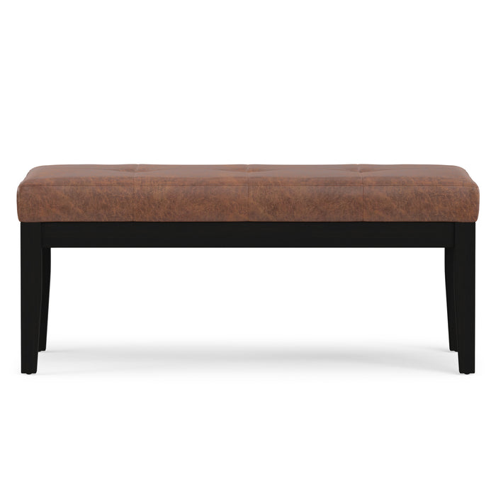 Distressed Saddle Brown Distressed Vegan Leather | Lacey Tufted Ottoman Bench