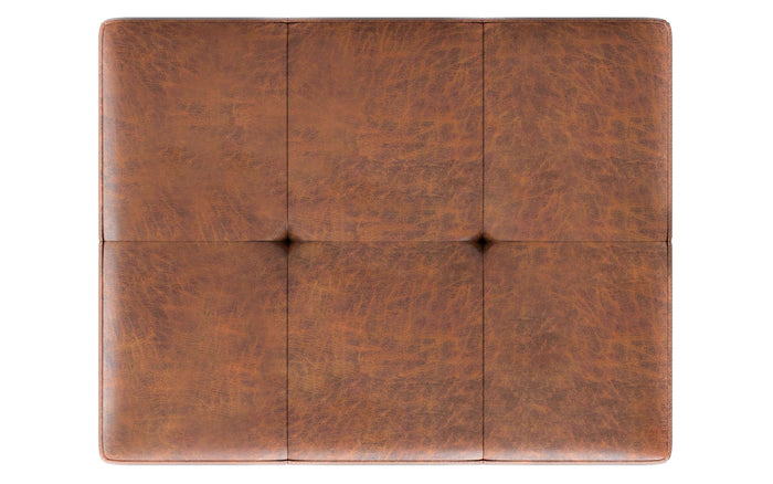 Distressed Saddle Brown Vegan Leather | Lacey Small Tufted Ottoman Bench