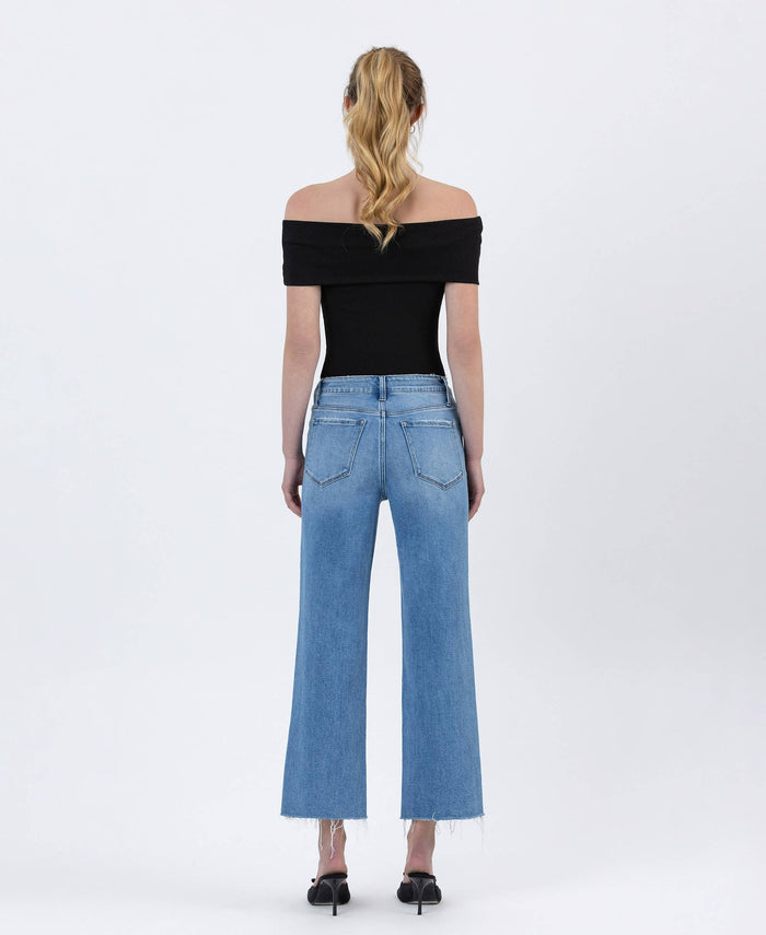 LAINEY HIGH RISE RAW HEM CROP SLIM WIDE JEANS