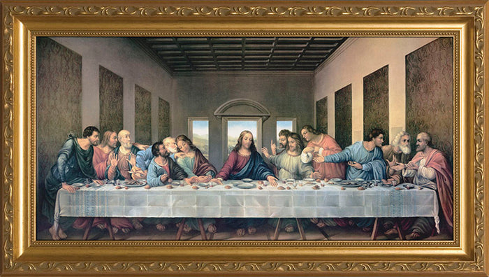 Last supper image with gold wood frame 14.5" x 26.5"