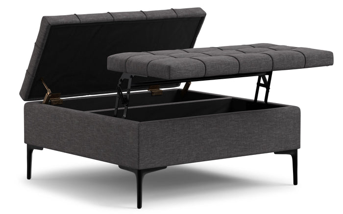Slate Grey Linen Style Fabric | Laura Lift Top Storage Ottoman