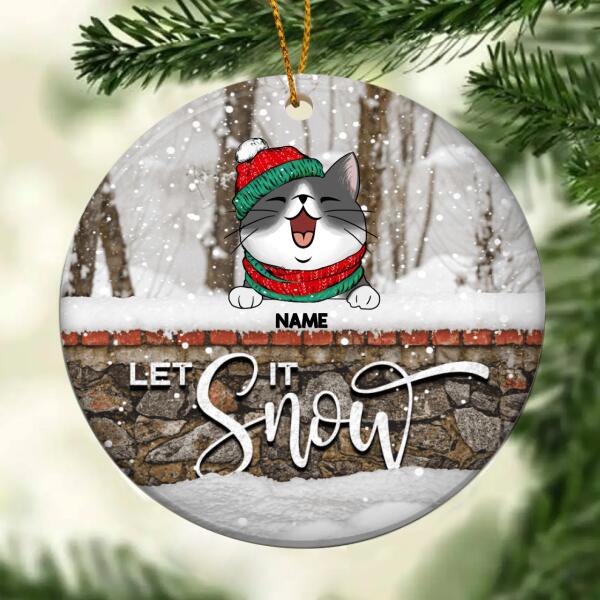Let It Snow Ornament, Personalized Christmas Cat Breeds Bauble, Circle Ceramic Ornament, Xmas Gifts For Cat Lovers