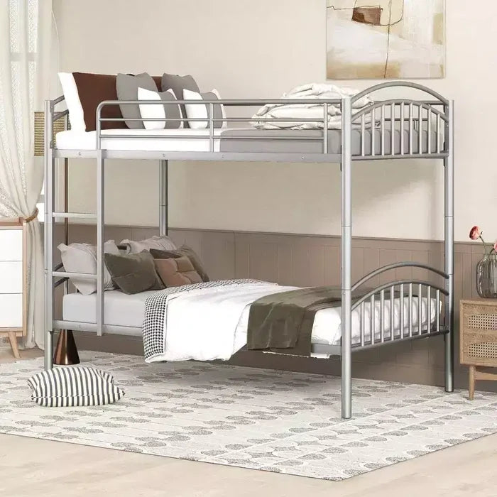 Bellemave Twin Over Twin Metal Bunk Bed with Ladder & Guardrail, Convertible to 2 Beds, Heavy Duty, Space-Saving Bed for Kids Teens, Silver