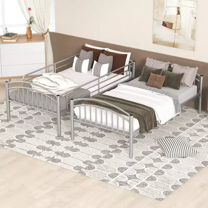 Bellemave Twin Over Twin Metal Bunk Bed with Ladder & Guardrail, Convertible to 2 Beds, Heavy Duty, Space-Saving Bed for Kids Teens, Silver