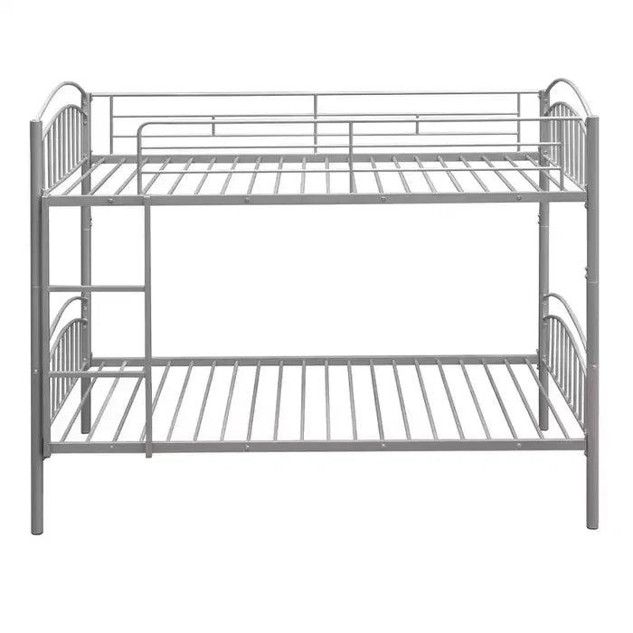 Bellemave Twin Over Twin Metal Bunk Bed with Ladder & Guardrail, Convertible to 2 Beds, Heavy Duty, Space-Saving Bed for Kids Teens, Silver