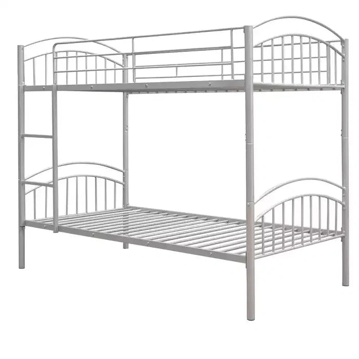 Bellemave Twin Over Twin Metal Bunk Bed with Ladder & Guardrail, Convertible to 2 Beds, Heavy Duty, Space-Saving Bed for Kids Teens, Silver