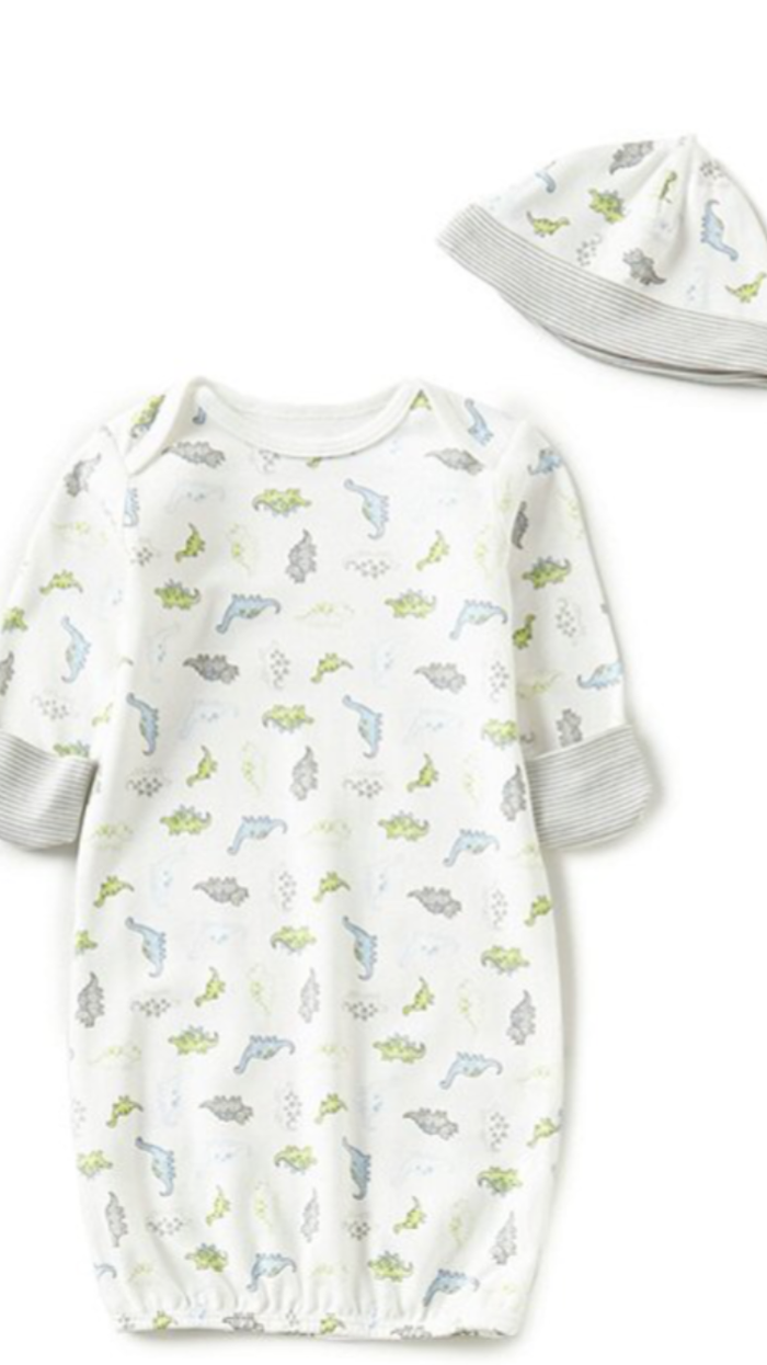 Little Me-Boys Tiny DIno Gown and Hat-0/3 month