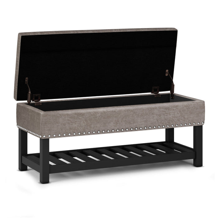 Distressed Grey Taupe Distressed Vegan Leather | Lomond Ottoman Bench in Distressed Vegan Leather