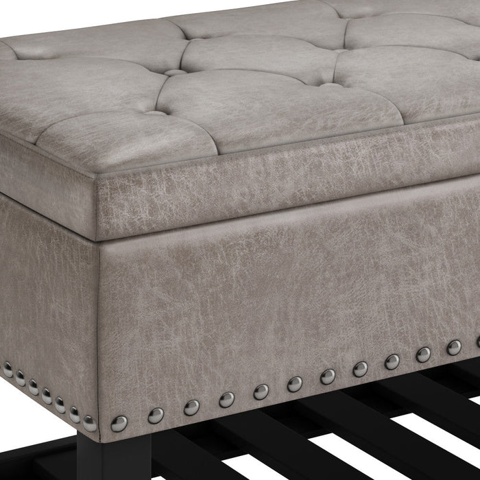 Distressed Grey Taupe Distressed Vegan Leather | Lomond Ottoman Bench in Distressed Vegan Leather