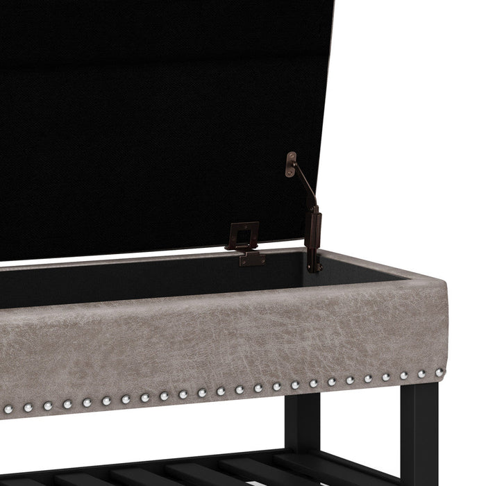 Distressed Grey Taupe Distressed Vegan Leather | Lomond Ottoman Bench in Distressed Vegan Leather
