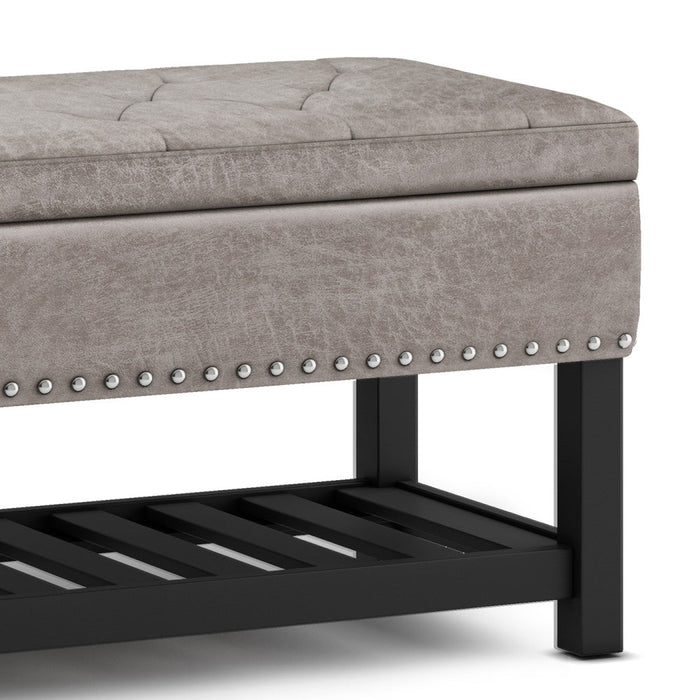 Distressed Grey Taupe Distressed Vegan Leather | Lomond Ottoman Bench in Distressed Vegan Leather