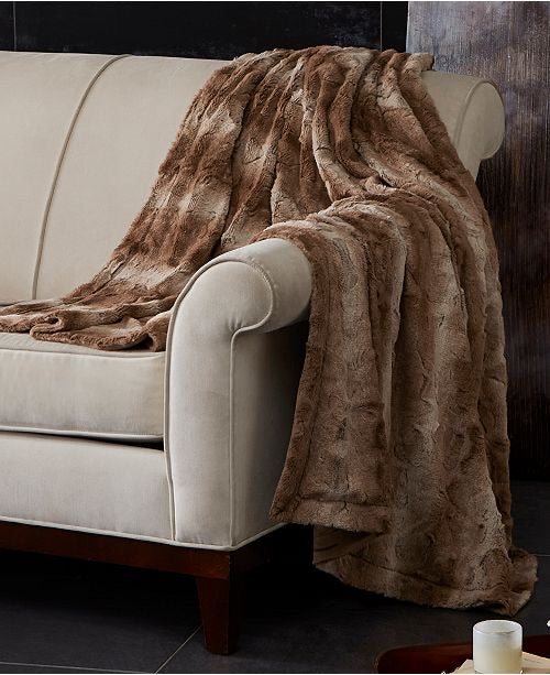 Madison Park Zuri Reversible 60”/70” Faux-Fur Throw, Tan - Machann.com