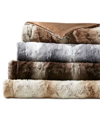 Madison Park Zuri Reversible 60”/70” Faux-Fur Throw, Tan - Machann.com