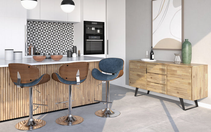 Distressed Blue Distressed Vegan Leather Walnut | Marana Bar Stool