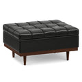 Midnight Black Distressed Vegan Leather | Mariah Coffee Table Storage Ottoman in Distressed Vegan Leather