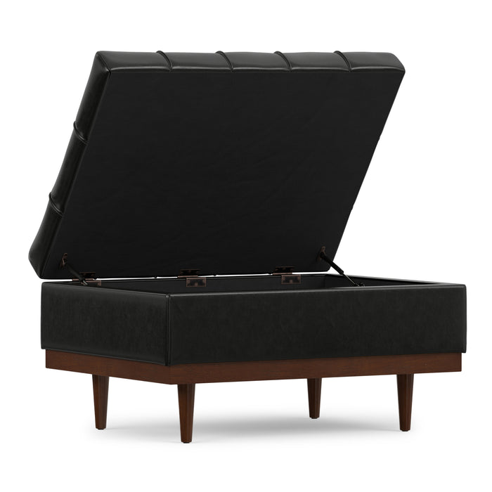 Midnight Black Distressed Vegan Leather | Mariah Coffee Table Storage Ottoman in Distressed Vegan Leather