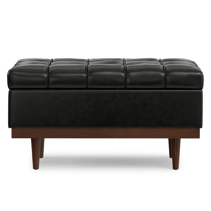 Midnight Black Distressed Vegan Leather | Mariah Coffee Table Storage Ottoman in Distressed Vegan Leather