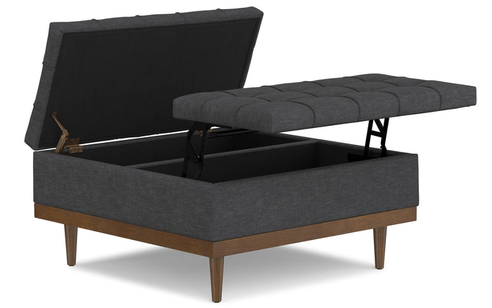 Slate Grey Linen Style Fabric | Mariah Lift Top Table Storage Ottoman