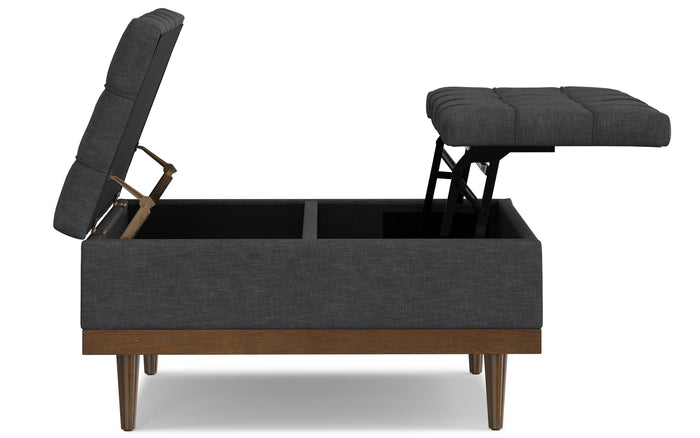 Slate Grey Linen Style Fabric | Mariah Lift Top Table Storage Ottoman